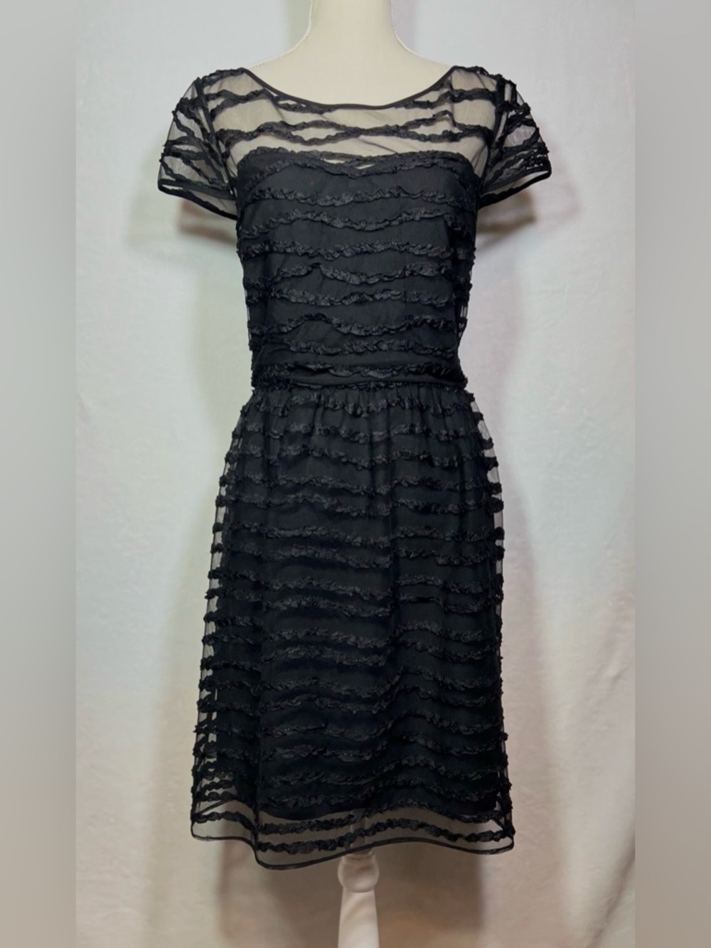 Karl Lagerfeld Black Sheer Overlay Ribbon Midi Dress 12 Elegant Chic